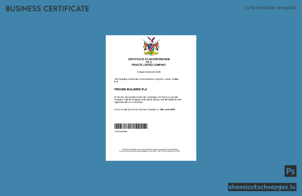 Beispiel einer Firmenregistrierungsbescheinigung aus Namibia (Word- und PDF-Datei)